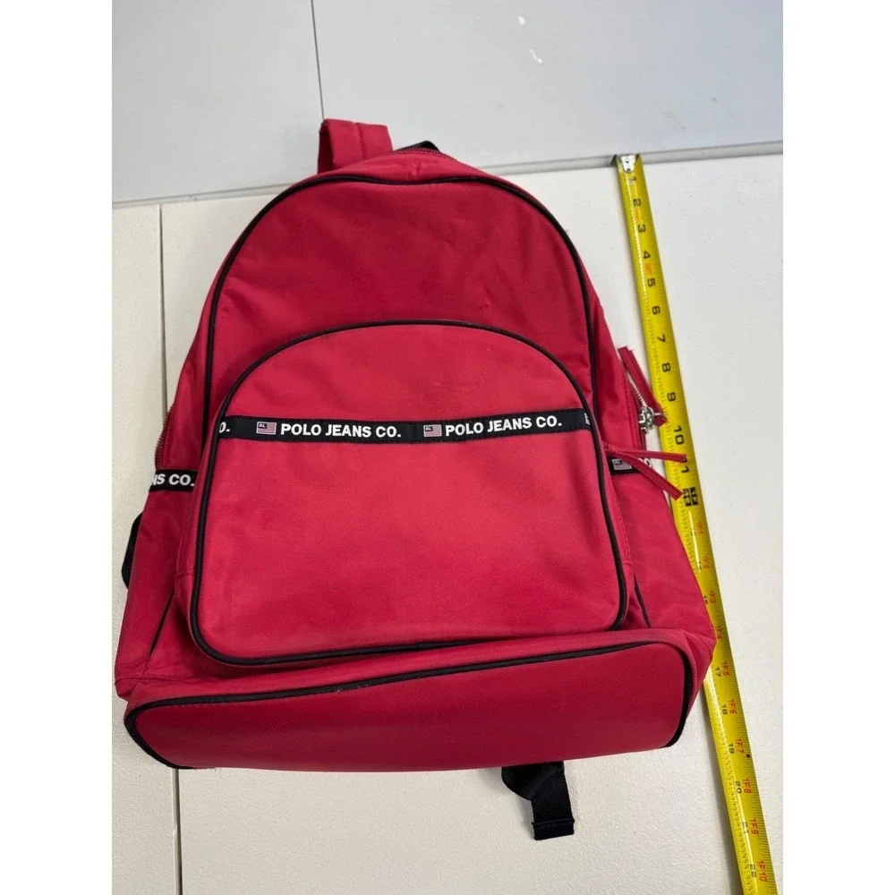 Polo Jeans Co Ralph Lauren Red Nylon Backpack Logo Tape Vintage School Bag